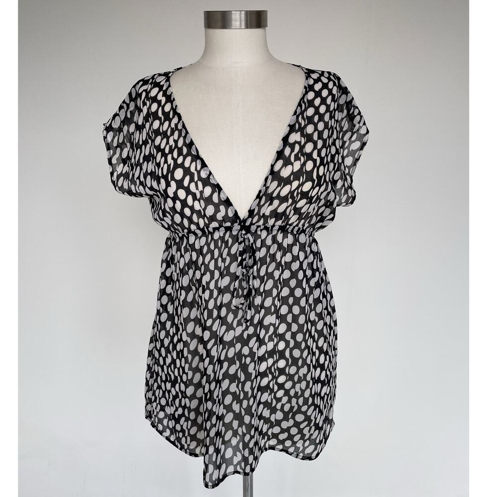 Vtg Y2K Black + White Polkadot Sheer Babydoll Top / Sz M / Indie Coquette 2000s